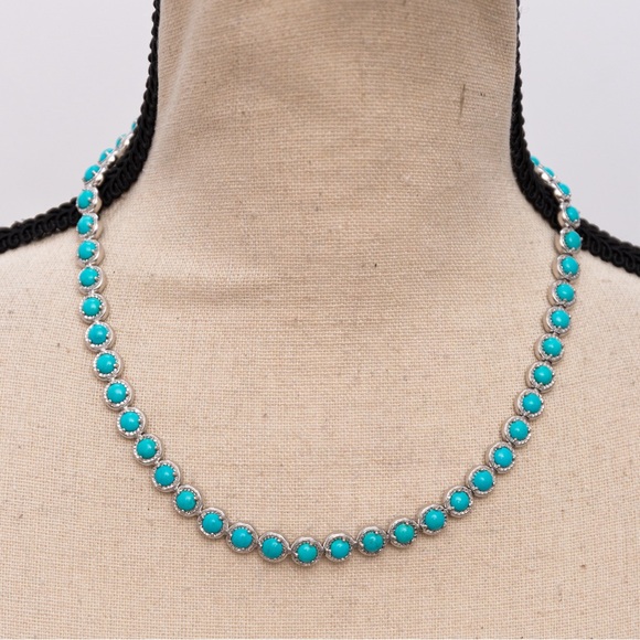 Luxury turquoise tennis necklace diamond cut sterling silver 18” - Picture 12 of 15